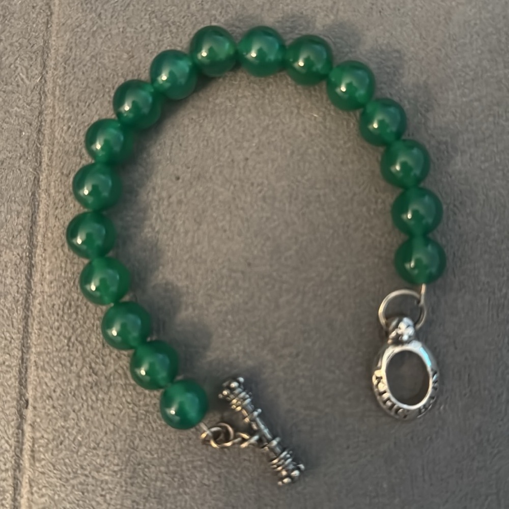 King Baby Green Agate Bracelet with Silver Toggle Clasp